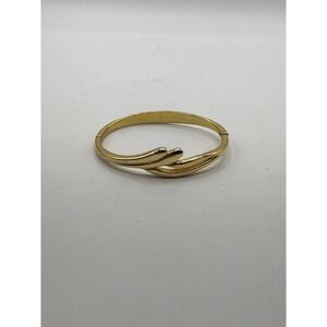 Vintage Gold Tone Hinged Bangle Bracelet Modern Twist Knot Design
